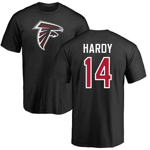 Atlanta Falcons Men Black Justin Hardy Name And Number Logo NFL Football #14 T Shirt->nfl t-shirts->Sports Accessory